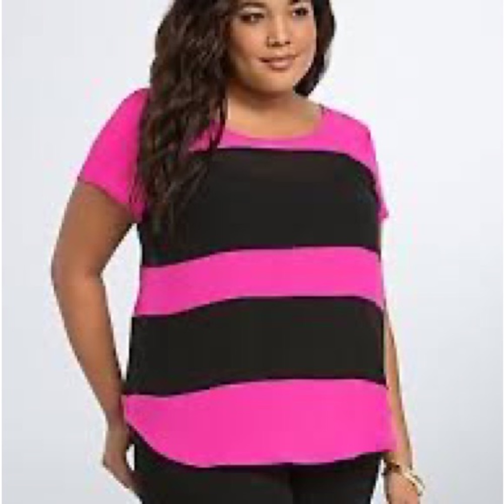 Super cute semi sheer torrid hot pink and black color block blouse!